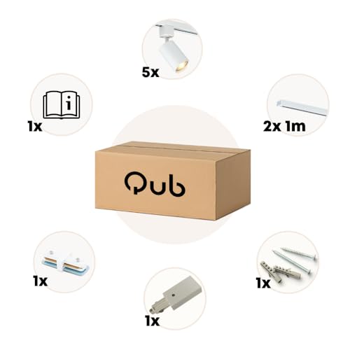 Qub Focus III 1-Phasen Led Schienensystem - 200cm - 5x GU10 Spots Schienensystem lampen - 3x 1m Lichtschienensystem - I-Form - Deckenstrahler Weiß - Erweiterbar & flexibel - LED-kompatibel