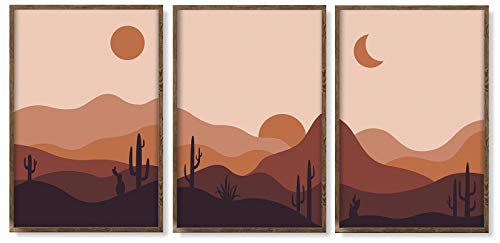 Mid Century Modern Wall Art Boho Mountain Wall Art - Boho Abstract Canvas Wall Art Desert Landscape Art Prints Midcentury Wall Art Sunset Sunrise Pictures For Living Room Bedroom 16X24X3 Inch Unframed #TOP12