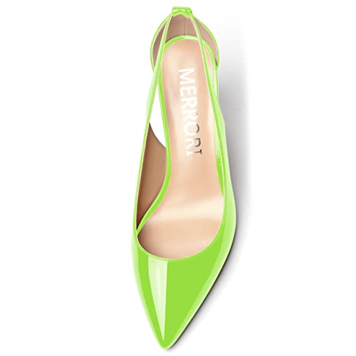 MERRORI Women's Pumps Chunky High Heel Pumps Pointed Toe Cut Out Heels Block Patent Slip On Shoes 3.3 Inch3