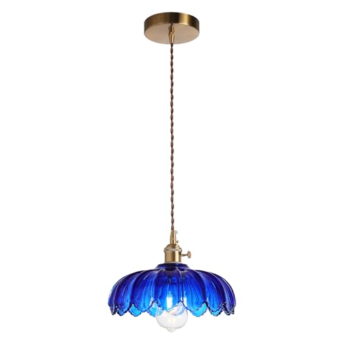 XZHGCEE Pendant Lights Kitchen Island:Vintage Blue Pendant Light Fixtures Glass Small Pendant Light Dining Room, Blue Hanging Lamps for Living Room, Schoolhouse, Entryway, Foyer, E26