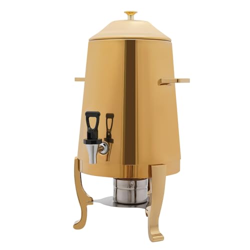 Chafer Urn, Electric Coffee Urn With Fuel Holder And Spigot, 3.4 Gallon Stainless Steel Hot Beverage Drink Dispenser Can 9 Temperatures Water Boiler Warmer For Parties Event Gold