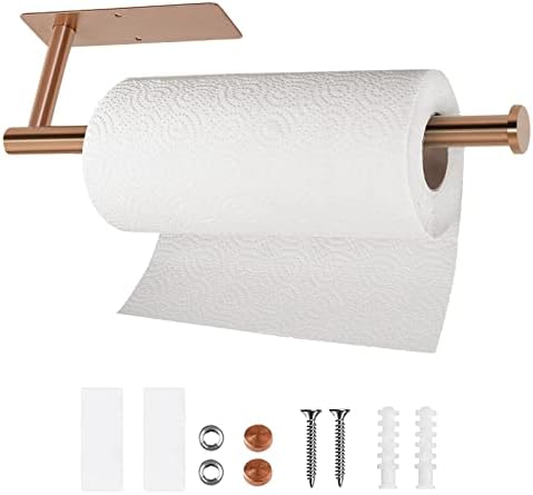 Paper Towel Holder-Paper Towel Holder Under Cabinet Wall Mounted Magnetic Paper Kitchen Towel Holder SUS304 Stainless Steel 13inch Rose Gold Paper Towel Holder for Bathroom Vanity Storage Organzier