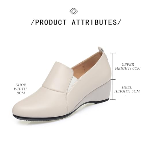 Image of Women's Leather Wedge Round Toe Dressy Shoes Comfortable Soft Leather Platform Slip On Casual Loafers Suitable for Driving Business Work Walking