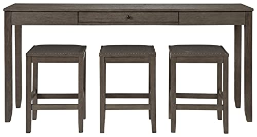 Signature-Design-by-Ashley-Rokane-Urban-Farmhouse-Counter-Height-Dining-Room-Table-Set-with-3-Bar-Stools-Brown Signature Design by Ashley Rokane Urban Farmhouse Counter Height Dining Room Table Set with 3 Bar Stools Brown