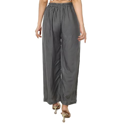 Image of Women's Rayon Palazzo Pants | Solid Color Wide Leg Trousers in 18 Shades | Elastic Waist Casual Bottoms XS-7XL | Comfortable