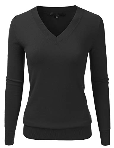 Image of EIMIN Women's Long Sleeve V-Neck Slim Fit Pullover Soft Knit Top Sweater (S-XL)