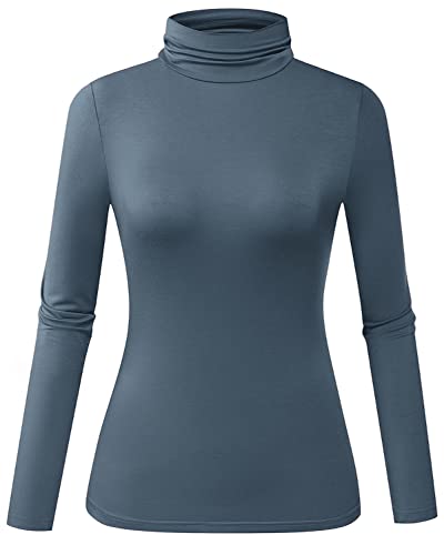 Herou Women s Long Sleeve Lightweight Soft Pullover Turtleneck Tops Shirts Dusty Blue Medium
