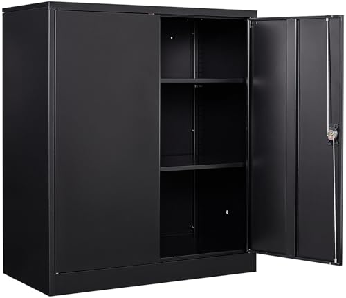 SISESOL 36 inch Metal Storage Cabinet with Doors and Shelves,Small Black Locking Garage Cabinet,Lockable Short Steel Cabinets for Home,Office,Shop,Garage