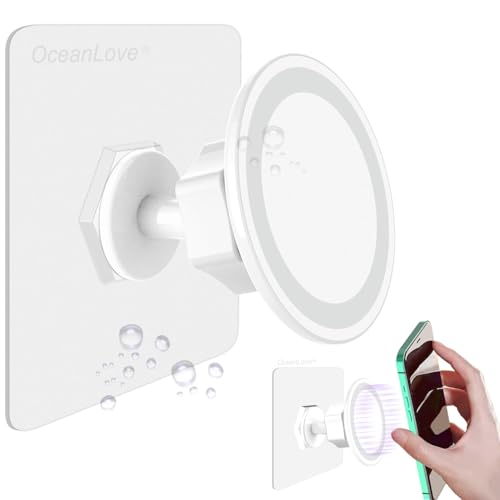 OCEANLOVE for MagSafe Wall Mount Magnetic Phone Holder Self-Adhesive 360 Rotatable Waterproof Compatible with iPhone 17/16/15/14/13/12 All Phones Shower Mirror Car Glass Bathroom Kitchen (White)