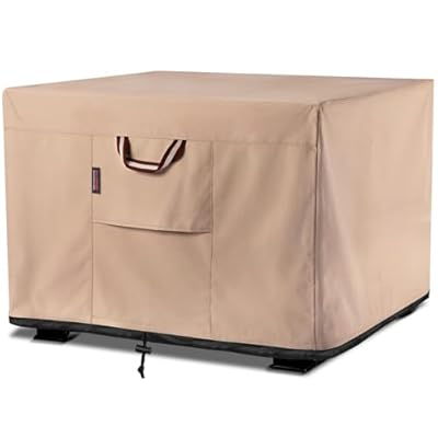 QH.HOME Fire Pit Cover Square-40-44 Inch Heavy Duty 900D Strong Tear-Resistant and UV Resistant and Waterproof and Fading Resistant Material Polyester Firepit Covers for Outdoor Fire Table-Wheat
