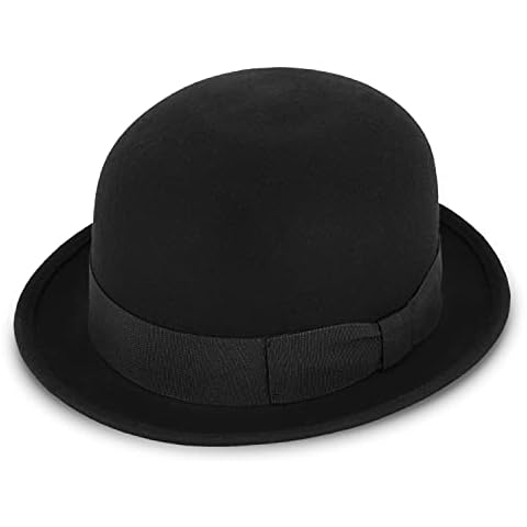 fiebig Melone mit Ripsband | Bowler Filzhut aus 100% Wolle für Damen und Herren | Klassischer Wollfilzhut Made in Italy (61-XL, Schwarz) Cover