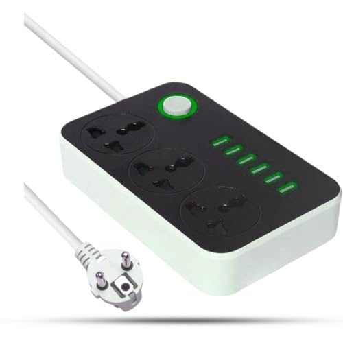 Image of Extension Boards with USB Charging Station Cord 6 Port USB with 3 Universal Sockets, 17W Power - 10 AMP, Individual Switch Control Extension Cord with Long Wire for Travel, Home,Laptop, Office