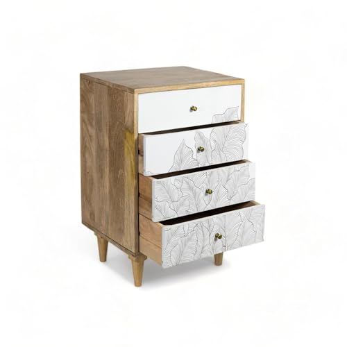 Image of Solid Wood Ranthambore Chest of Drawer | Wooden Chest of Drawer |Chest of Drawers with Storage | Dresser with 4 Drawers | Finish- Natural and White