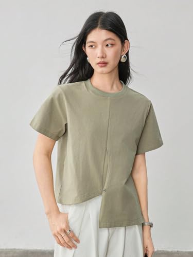 Image of Zilcon Woman Half Sleeve Round Neck Womens Tops Beach Vacation Fashion Clothes Casual Summer Spring Winter Fall Outfits Tops