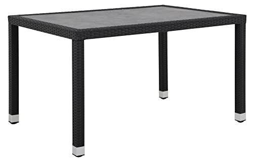 METRO Professional Outdoor Esstisch Barbados, Aluminium/PE-Rattan, 130 x 90 cm, Tischplatte in Steinoptik, Wetterfest, Rechteckig, Schwarz/Grau