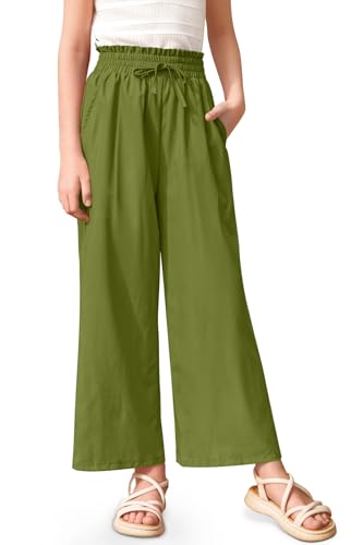 Image of Girls Summer Floral Wide Leg Pants High Waisted Flowy Dress Trousers with Pockets for School Lounge Beach 5-14 Years
