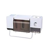  Bai You Mei Zahnbürstenhalter Befestigung ohne Bohren Multifunktionales Wand Zahnpastaspender für bis zu 3 Zahnbürsten mit Handtuchhaken für Badezimmer