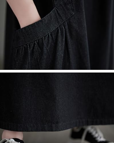 Image of Women's Casual Loose Denim Dress Sleeveless Adjustable Straps Denim Jumper Dress with Pockets