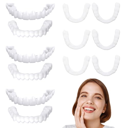 3 Pairs False Teeth VEGCOO Clip in Veneer Teeth Instant Veneers Dentures Fake Tooth Braces False Teeth Clip on Veneer Top and Bottom Whitening Veneers Tooth Top and Bottom Set for Men Women