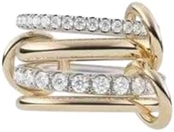 18K Gold Plated White Topaz Interlocked Stackable Rings for Women 925 Sterling Silver Multi Stack Link Ring Dainty Two Tone Statement Ring Jewelry