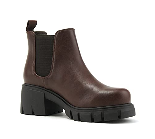 Image of Soda PIONEER ~ Women Lug Sole Mid Heel Chelsea Fashion Ankle Bootie w /Double Elastic Gore