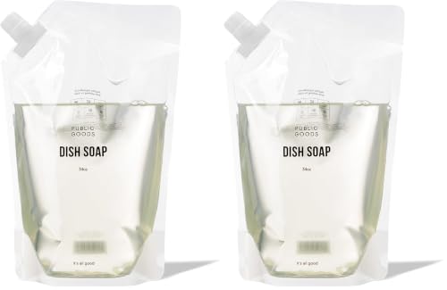 Public Goods Natural Dish Soap | Kitchen Soap | Plant-Based & Vegan Friendly | Clear Dish Detergent Liquid | Concentrated | Made in USA | Mandarin Basil | 34 Fl Oz Refill (Pack of 2)