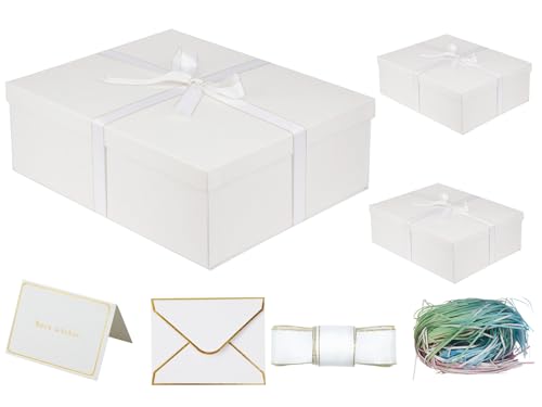 YINUOYOUJIA 3 Pack Large White Gift Box 16.5x13x5.5 inches,Gift Boxes with Lids for Presents,Birthday,Valentine's Day,Mother's Day,Christmas,Anniversary.