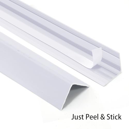 Image of Trimold Matte White Aluminum Peel and Stick L Molding Corner Guards with 90 Angle for Wall Door Frame Cabinet Baseboard Protection and Decoration, 35.4in x 0.8in (3Pcs)