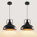 COTTMIC Black Pendant Lights Farmhouse Pendant Light Fixture 11.5in 2 Pack, Adjustable Height, Vintage Pendant Lights for Kitchen Island, Dining Room Barn, Bar, Living Room