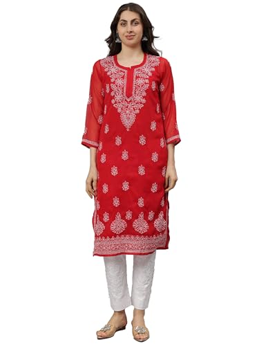 Image of Seva Chikan Hand Embroidered Lucknowi Chikankari Georgette Kurta with Inner Slip SCL4711