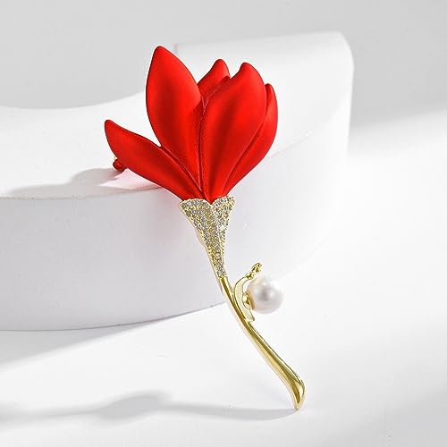 Image of Flower Floral Pearl Brooch Rhinestone Crystal Brooch Leaf Bouquet Brooch Pin Fashion Dress Accessories Birthday Graduation Jewelry Gift For Women
