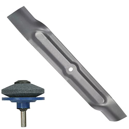 SPARES2GO 32cm 12.59" Metal Blade compatible with Flymo Chevron 32 EM032 Easimo Lawnmower + Drill Sharpener Attachment