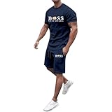 Vhersily Tuta Uomo Completa Estivi 2 Pezzi Tute Cotton Tee Shirt a Manica Corta e Pantaloncino con Tasche Coulisse Set Ginnastica Traspirante Casual Streetwear per Trekking e Jogging Palestra Fitness