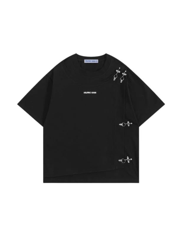 Aelfric Eden Boxy T-shirt męski, baggy, damski t-shirt w stylu vintage, z krótkim rękawem, z metalowymi guzikami, uniseks, casualowy top