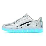 OEKLA Unisex LED Shoes - Fashion Light Up Sneakers, Breathable USB Charging Glowing Luminous Shoes for Men Women (Silver, Adult, 14, US Footwear Size System, Medium)