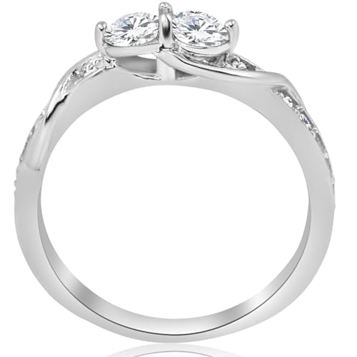 P3 POMPEII3 5/8ct Diamond Two Stone Forever Us Crossover Engagement 10k White Gold Ring3