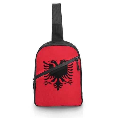Vintage Albania Albanian Ea-gles Flag Chest Bag Foldable Crossbody Unisex Pack Travel Hiking Adjustable Shoulder Straps Sling Bags