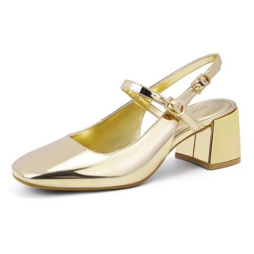 Image of AprCoco Womens Mary Jane Chunky Low Block Heels Pumps Square Toe Buckle Strap Wedding Party Dress Shoes