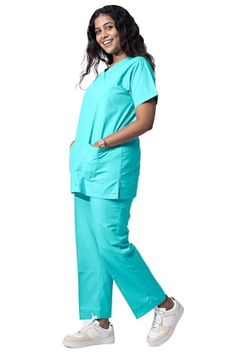 Image of UNIFORM CRAFT Women's 4 Pocket Scrub Suit Set | Medical Uniform | Cross V-Neck Poly Cotton | Short Sleeve Hospital Wear | Ideal for Doctors & Nurses (Light Green, 2XL)