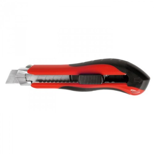 COLTELLO MULTIUSO CON LAMA A SETTORI 220 B2, Lama intercambiabile da 18 mm spezzabile e ricarica automatica delle lame, Impugnatura ergonomica in ABS con rivestimento soft, Carrello di guida della lama in acciaio, Blocco automatico della lama, Rotella per blocco lama, Riserva di 6 lame