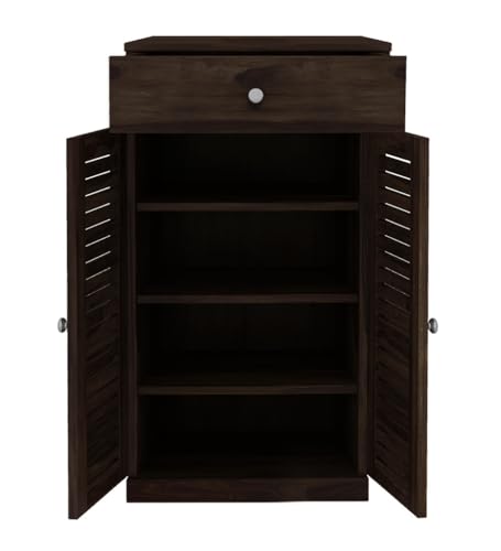 Image of The Attic Evora Shoerack, Shoe Storage Cabinet for Home, Shoe Rack with Seat & Door, Shoe Organizer, Shoe Rack for Home, Walnut Matte Finish