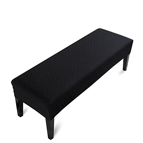 Liykimt Stretch Dining Bench Cover,Bench Slipcover Jacquard Anti-Dust Removable Washable Upholstered Rectangle Bench Seat Protector Cover for Ding Room,Living Room,Bedroom,Kitchen(Black)