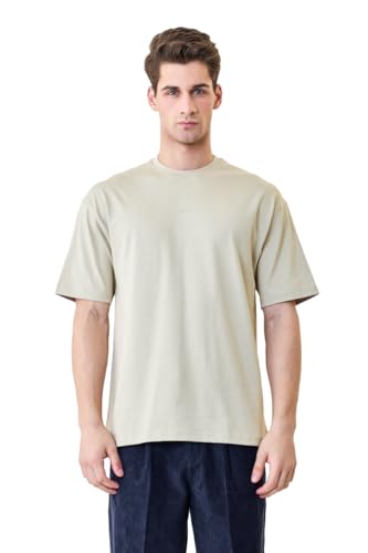 Image of SNITCH Men Oversized Fit T-Shirt | Premium 100% Cotton Breathable Fabric & Smooth Texture | Minimalist Casual Wear T-Shirt with Drop Shoulder & Half Sleeves for Daily Use
