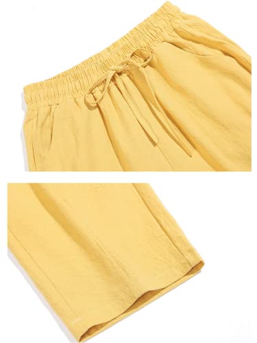 Andongnywell Womens Casual Cotton Linen Straight Leg Pants Loose Drawstring Elastic Waist Harem Pant with Pockets3