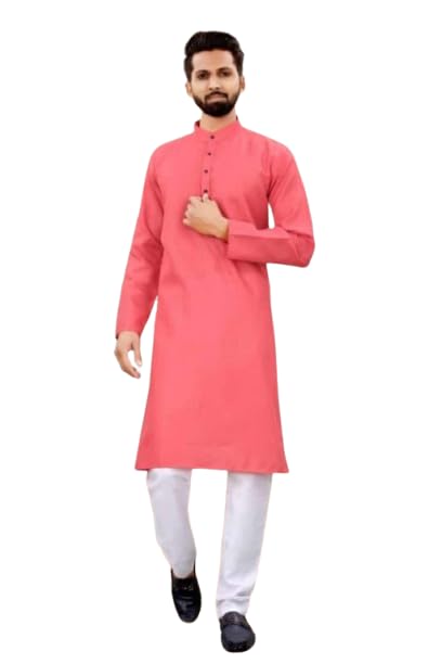 Men's Traditional Cotton Kurta Pyjama Set, Long Sleeve, Mandarin ...