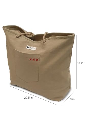 Image of The House of tara Cotton Oversized Canvas Tote Bag with Zip Pouch | YKK Zipper Closure | Padded Pocket for Tablet & Sunglasses /Phone | Bottle Holder | Strong Nylon Handles | Women