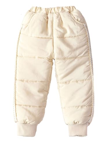 Yhong Pantalones de chándal para bebé y niña, de forro polar, cintura elástica, pantalones de deporte, con bolsillos, 1-8 años, beige, 122/128 cm