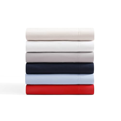 Image of Tommy Hilfiger - Sheet Set, Cotton Percale Bedding with Matching Pillowcases, Crisp & Cool, Solid Home Essentials (Blue, Full)