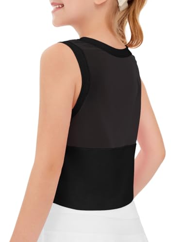 Image of Haloumoning Girls Athletic Tank Tops Kids Sleeveless Crop Tops Mesh Back Workout Cute Sports Shirts 5-14 Years