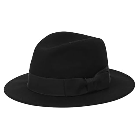 100% Wool Fedora Trilby Hat Classic Wide Brim Panama Felt Hats(Black,M) Cover